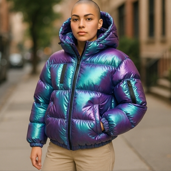 Fashion Nova Irredescent Puffer Coat. Xl - Picture 1 of 9